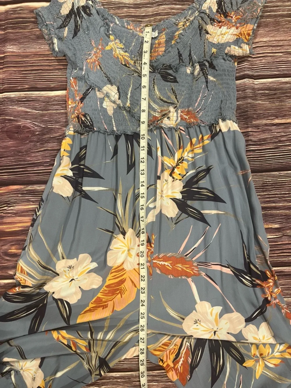 Patrons of Peace Blue/Gray Tropical Flower Romper L - Picture 10 of 12